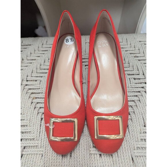 Crown & Ivy Beckie Pump in Coastal Red and Gold Chunky Heel Buckle Size 8.5 - Picture 8 of 8